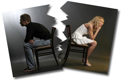 A ripped photo of an angry couple.