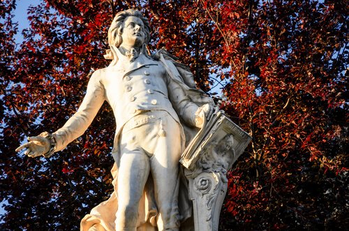 A statue of Mozart, one of the most important historical figures.