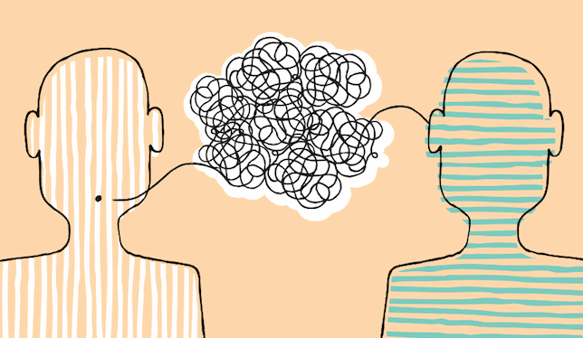 Two figures trying to communicate.