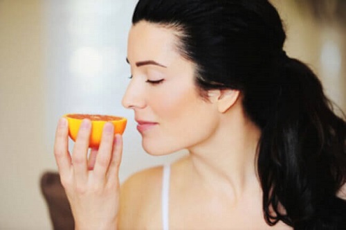 A woman practicing mindful eating.