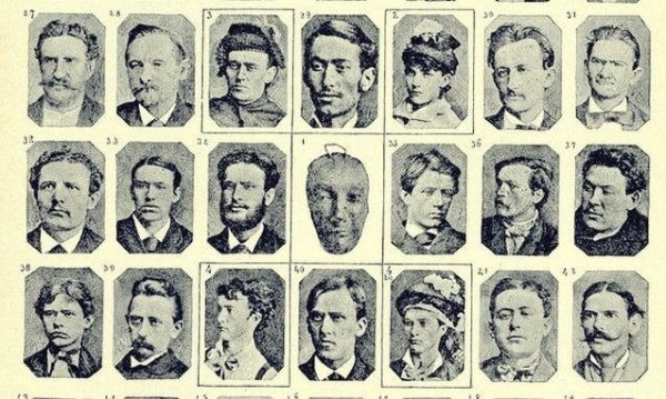 A old paper showing small portraits of various criminals in black-and-white.