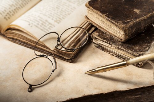 Glasses over old book.