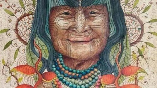 A drawing of an indigenous woman.