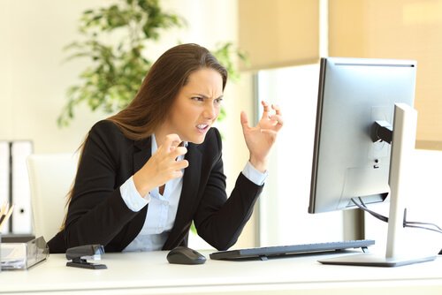 An impatient woman at work.