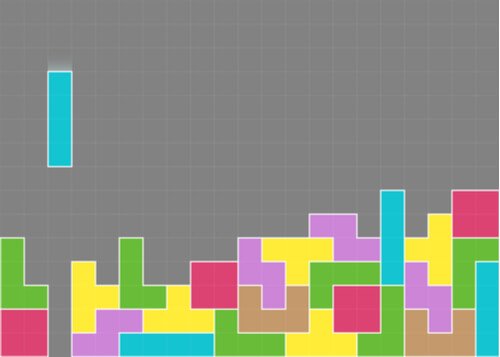 A picture showing a Tetris game in progress, with many colorful blocks already in place.