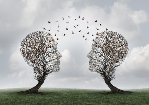 Two trees in the form of human heads communicating.