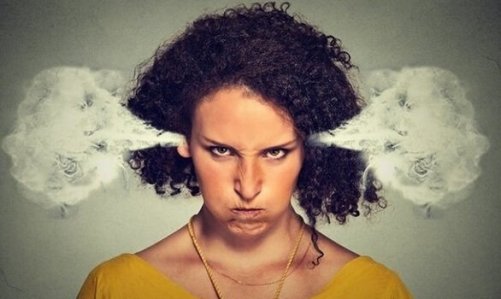 A woman so angry that smoke is coming out of her ears.