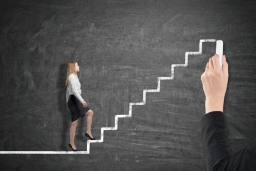 A woman going up a ladder.