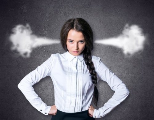 an angry woman with smoke blowing out of her ears