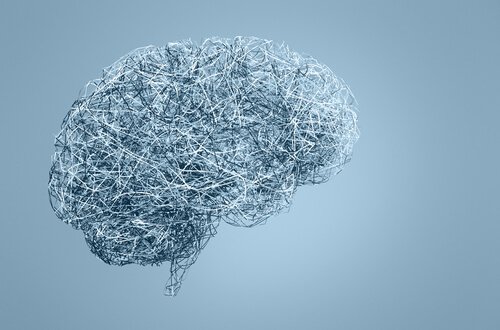 A brain in blue background representing neurosexism.