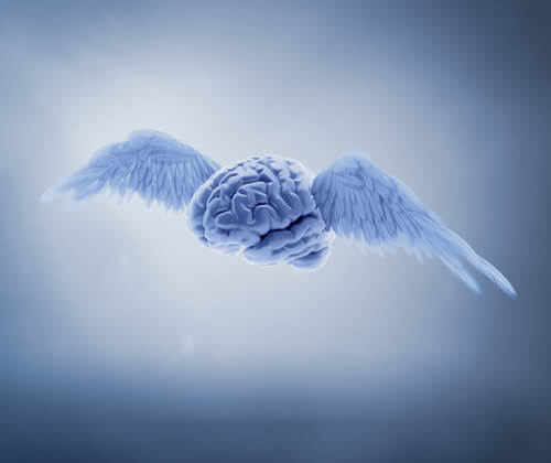 A open mind with wings.