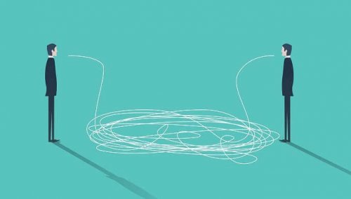 Two men communicating with the help of narrative therapy.