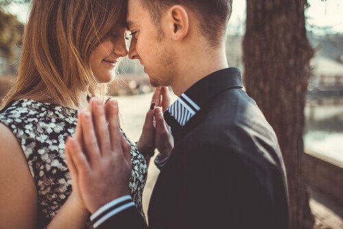 A couple looking into each other's eyes.