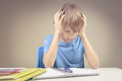 frustrated boy studying math