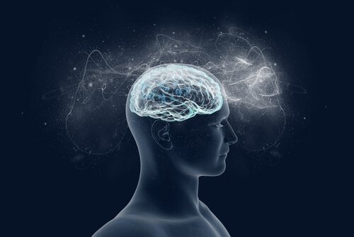 a man with blue lights on his brain
