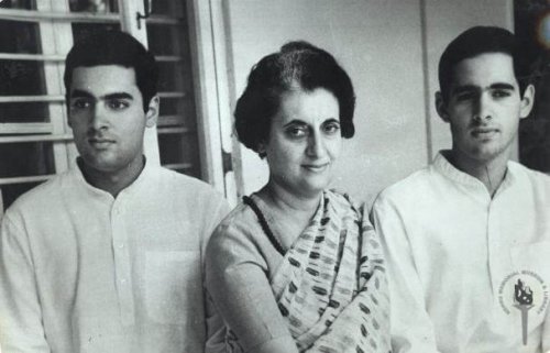 Indira Gandhi with two men