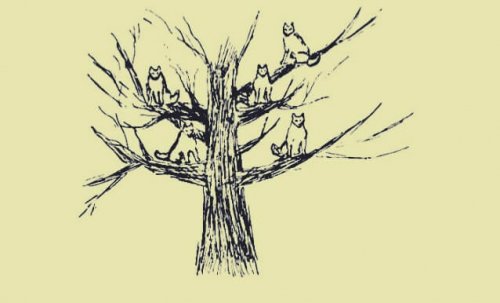 A drawing of wolves in a tree.