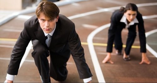 Co-workers getting prepared to run a race.