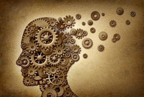 A human head made of cogs.