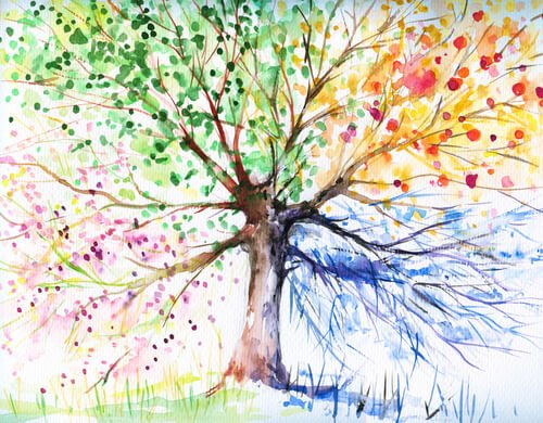 a drawing of a tree with colorful leaves to use as part of expressive therapies