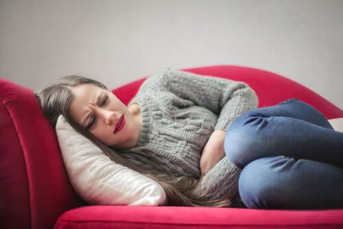 A woman with period pain.