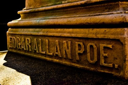 Edgar Allan Poe's name carved in stone.