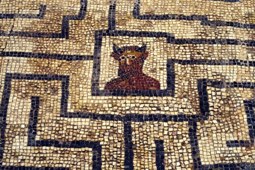 A mosaic representing the minotaurs labyrinth.