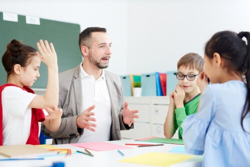 A teacher with his students.