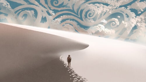 A person walking by the seaside.