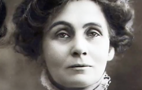 A close-up of Emmeline Pankhurst.