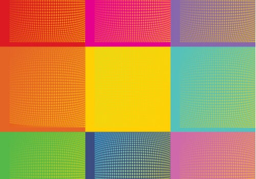 An image of Andy Warhol's art showing several squares of different colors, creating a series of optical illusions.