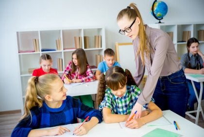A school counselor with her students.
