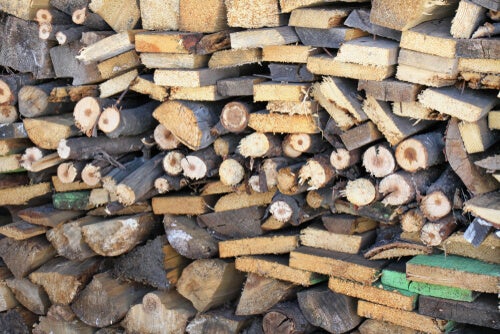 Piles of wood.