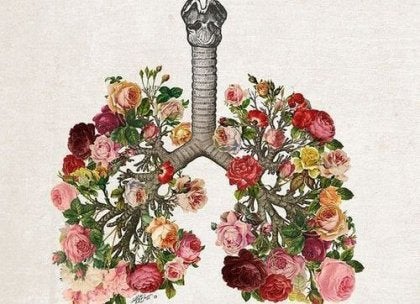 An image of lungs drawn with flowers.