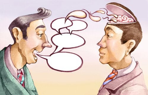 A man's words are influencing the thoughts of his interlocutor.