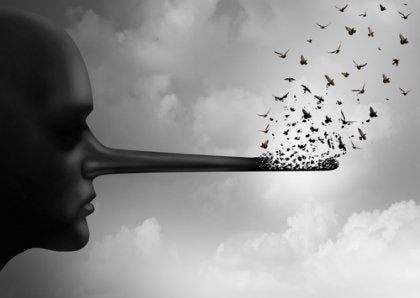 A man with a long nose turning into birds.