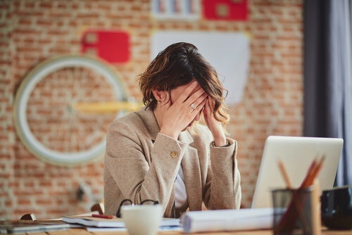 A stressed mother at work.