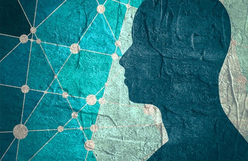 A picture showing an outline of a face on a wall.