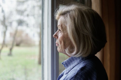 A bitter woman looking out the window thinking about this story about prejudice.