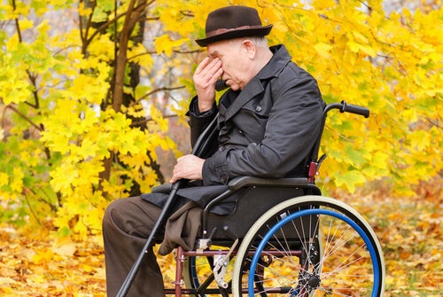 A man in a wheelchair.