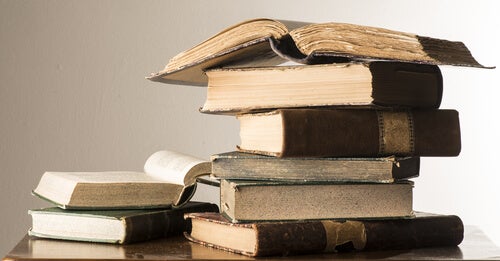 A stack of old books.