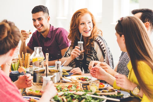 A group of vegetarians eating.