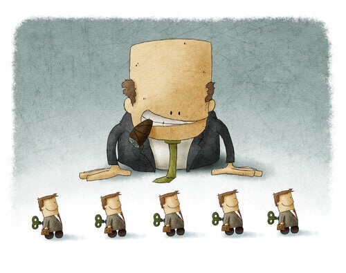 A boss manipulating employees.