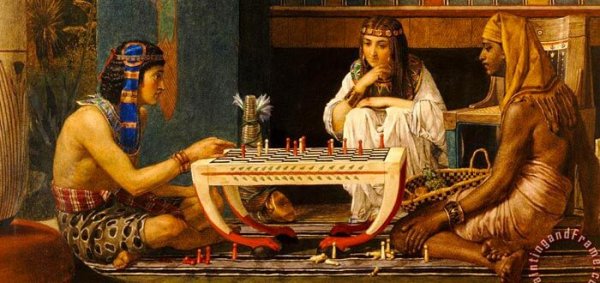 Ramses and Moses. A painting of two chess players by Lawrence Alma Tadema.