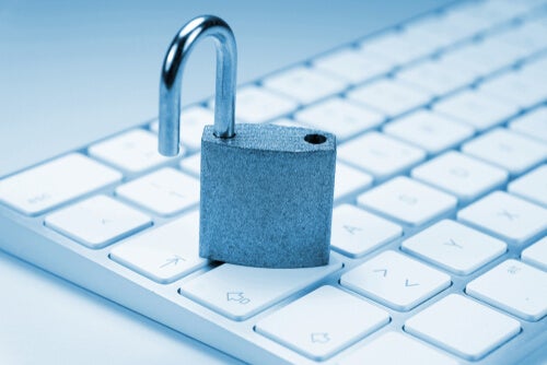 A lock above a keyboard.