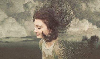 A woman disintegrating.