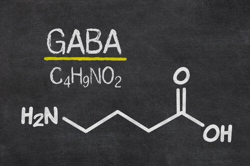 The formula of GABA neurotransmitter on a blackboard.