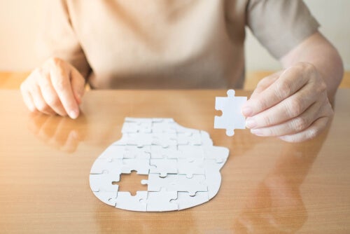 A person completing a head jigsaw puzzle that isn't a part of the mini-mental test.