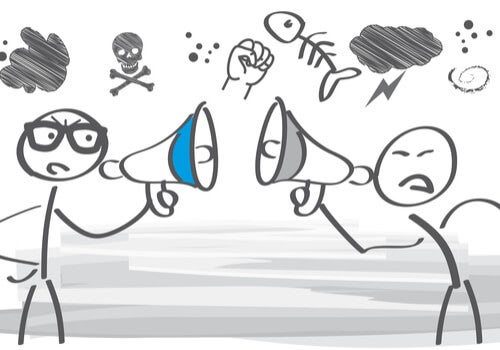 Two stick figures arguing with each other.