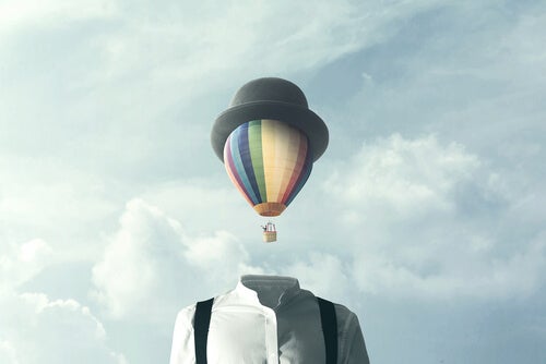 A man with an air balloon head.